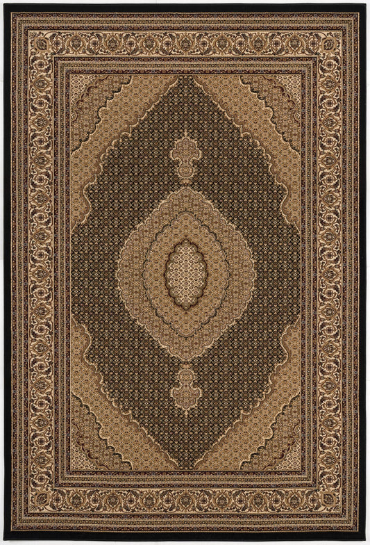 8' X 11' Beige and Black Medallion Power Loom Area Rug