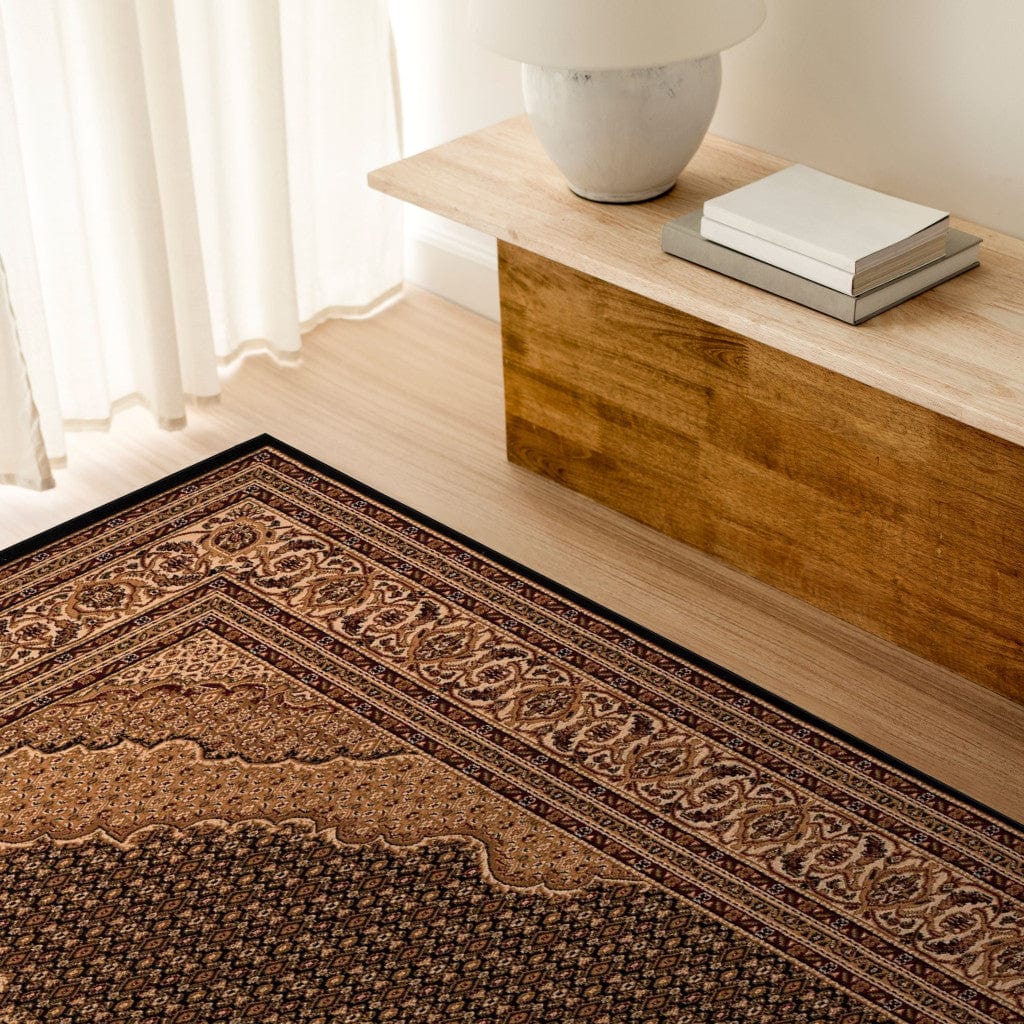 8' X 11' Beige and Black Medallion Power Loom Area Rug