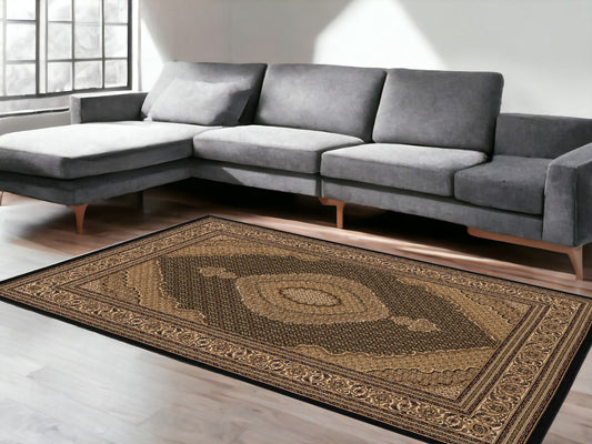 8' X 11' Beige and Black Medallion Power Loom Area Rug