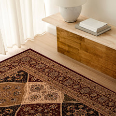 8' Runner Red and Beige Oriental Power Loom Runner Rug
