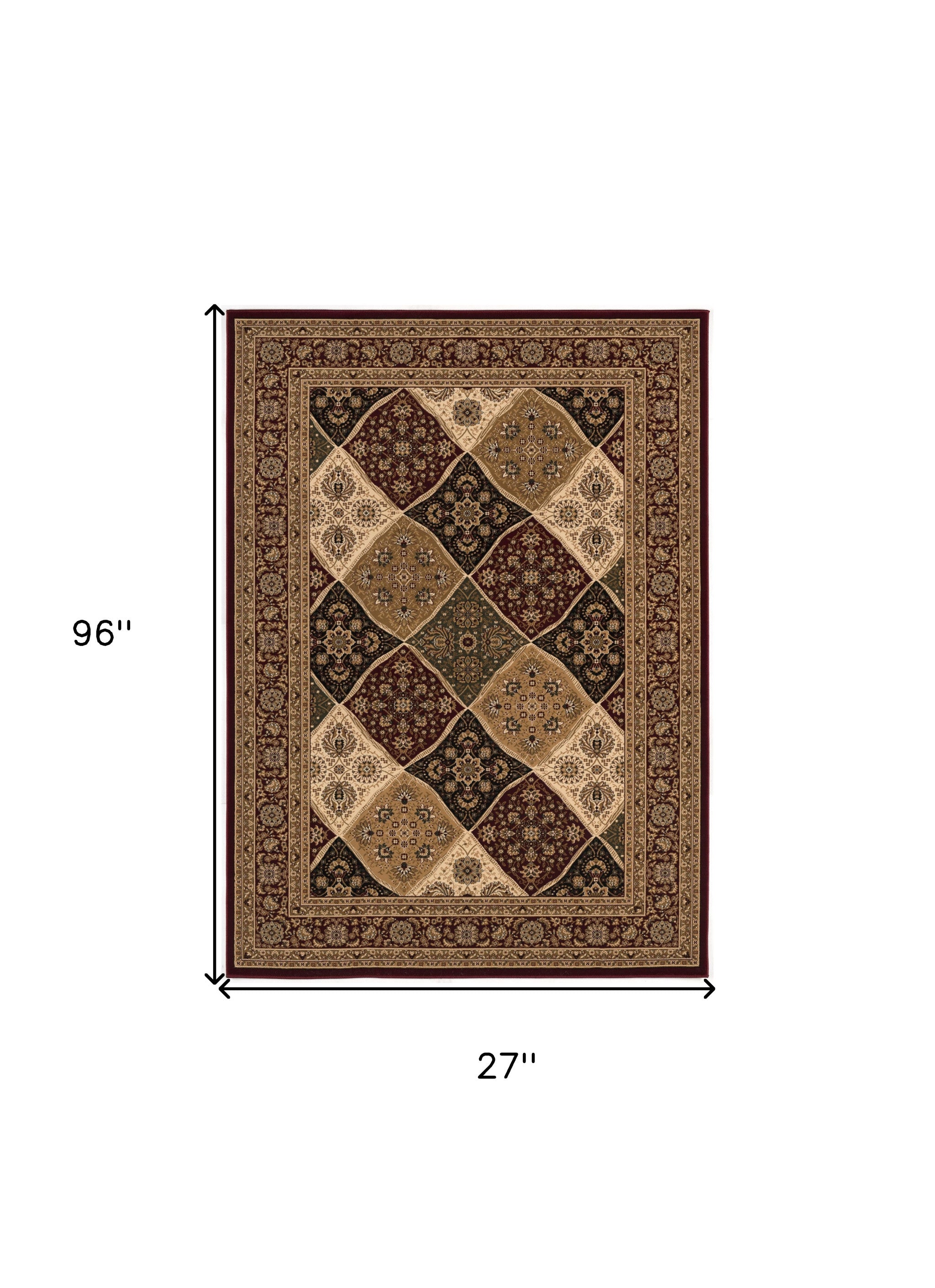 8' Runner Red and Beige Oriental Power Loom Runner Rug