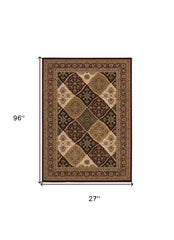 8' Runner Red and Beige Oriental Power Loom Runner Rug