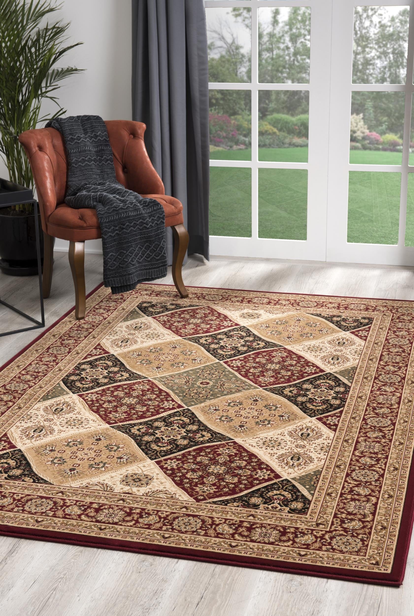 5' X 8' Red and Beige Oriental Power Loom Area Rug - Homeroots