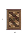 5' X 8' Red and Beige Oriental Power Loom Area Rug