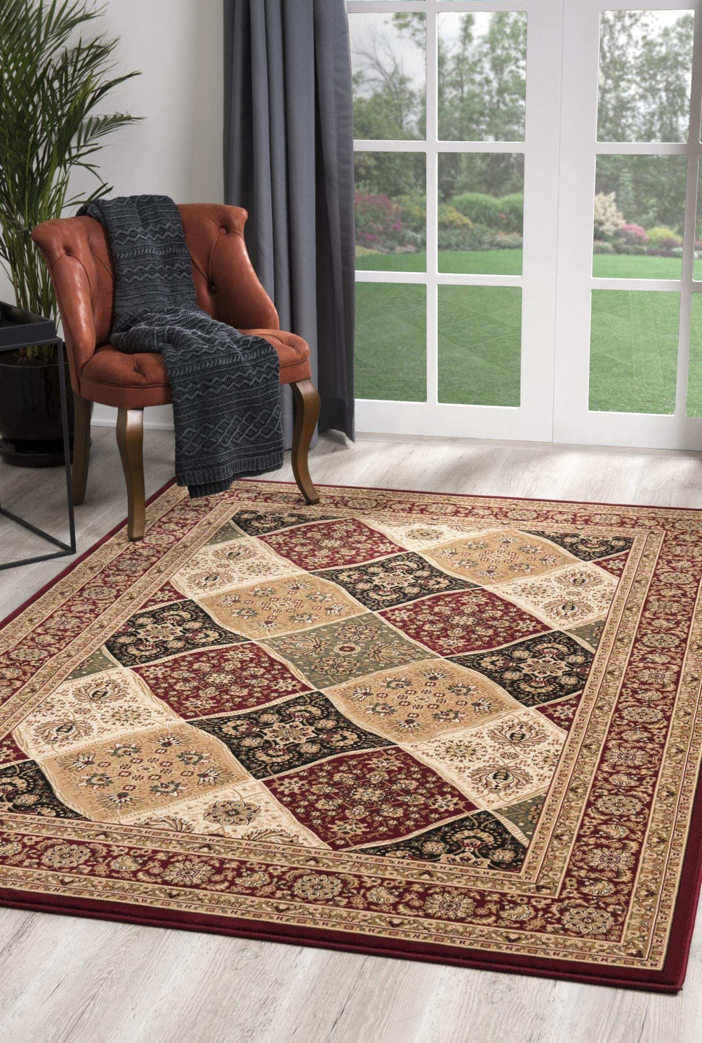 7' X 9' Red and Beige Oriental Power Loom Area Rug - Homeroots - Flyclothing LLC
