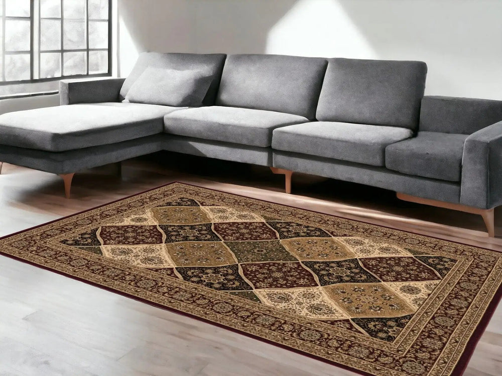 7' X 9' Red and Beige Oriental Power Loom Area Rug - Homeroots