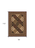 7' X 9' Red and Beige Oriental Power Loom Area Rug - Homeroots