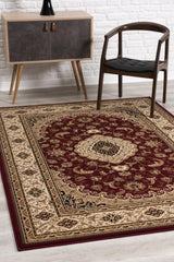 5' X 8' Red and Beige Floral Medallion Power Loom Area Rug
