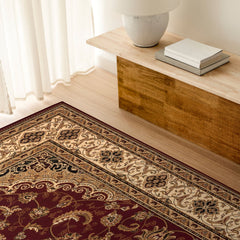 5' X 8' Red and Beige Floral Medallion Power Loom Area Rug