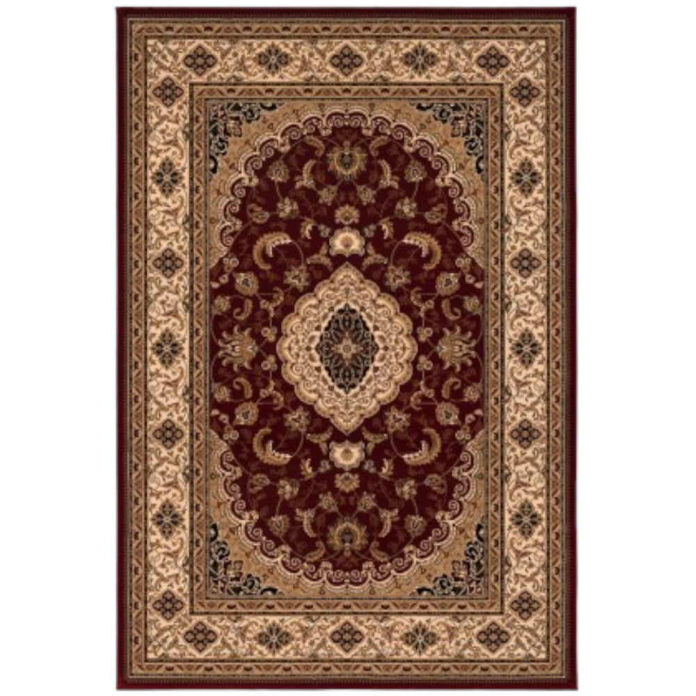 5' X 8' Red and Beige Floral Medallion Power Loom Area Rug