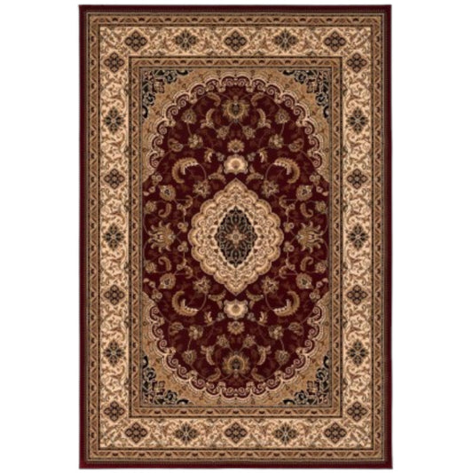 5' X 8' Red and Beige Floral Medallion Power Loom Area Rug