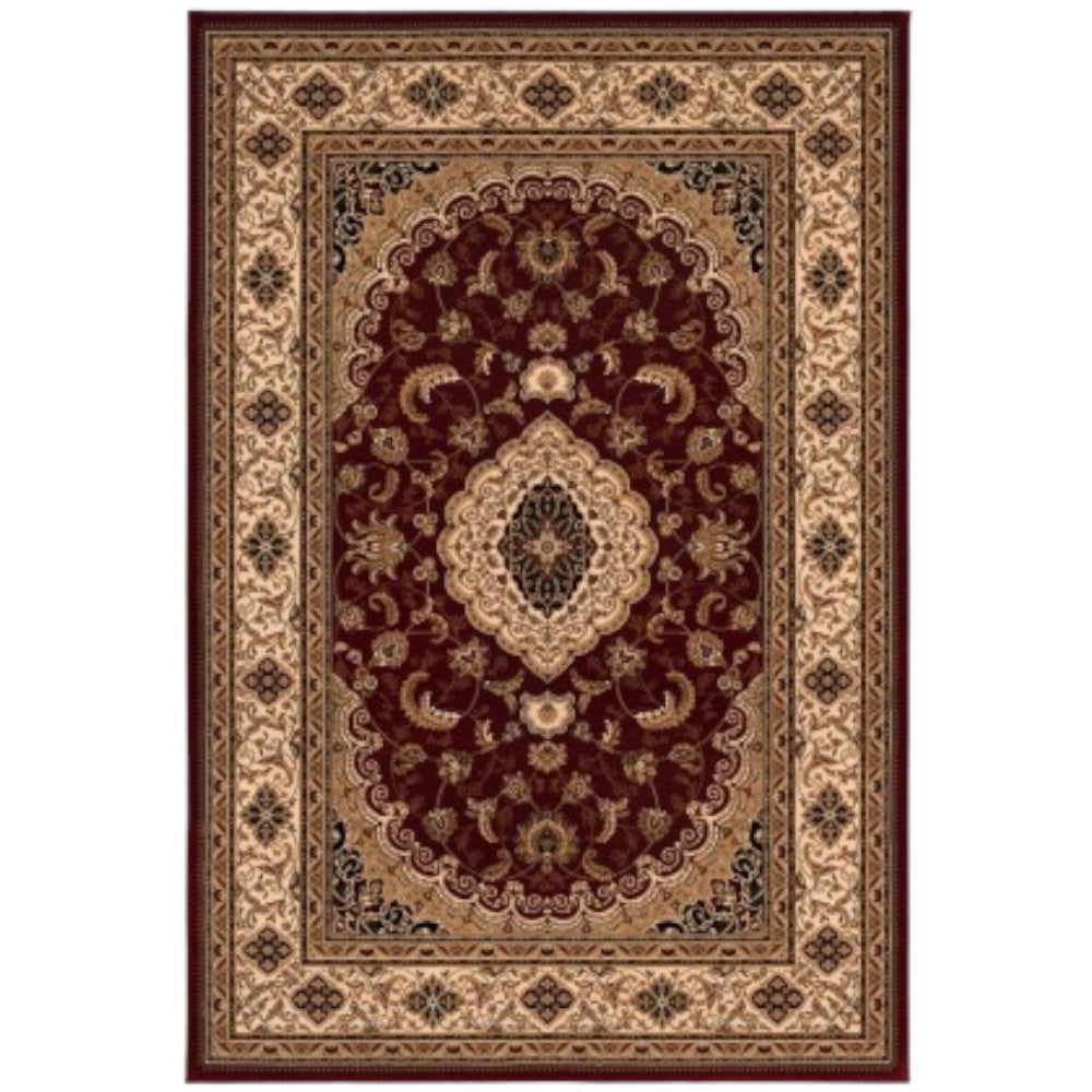 5' X 8' Red and Beige Floral Medallion Power Loom Area Rug