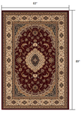 5' X 8' Red and Beige Floral Medallion Power Loom Area Rug