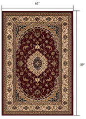5' X 8' Red and Beige Floral Medallion Power Loom Area Rug