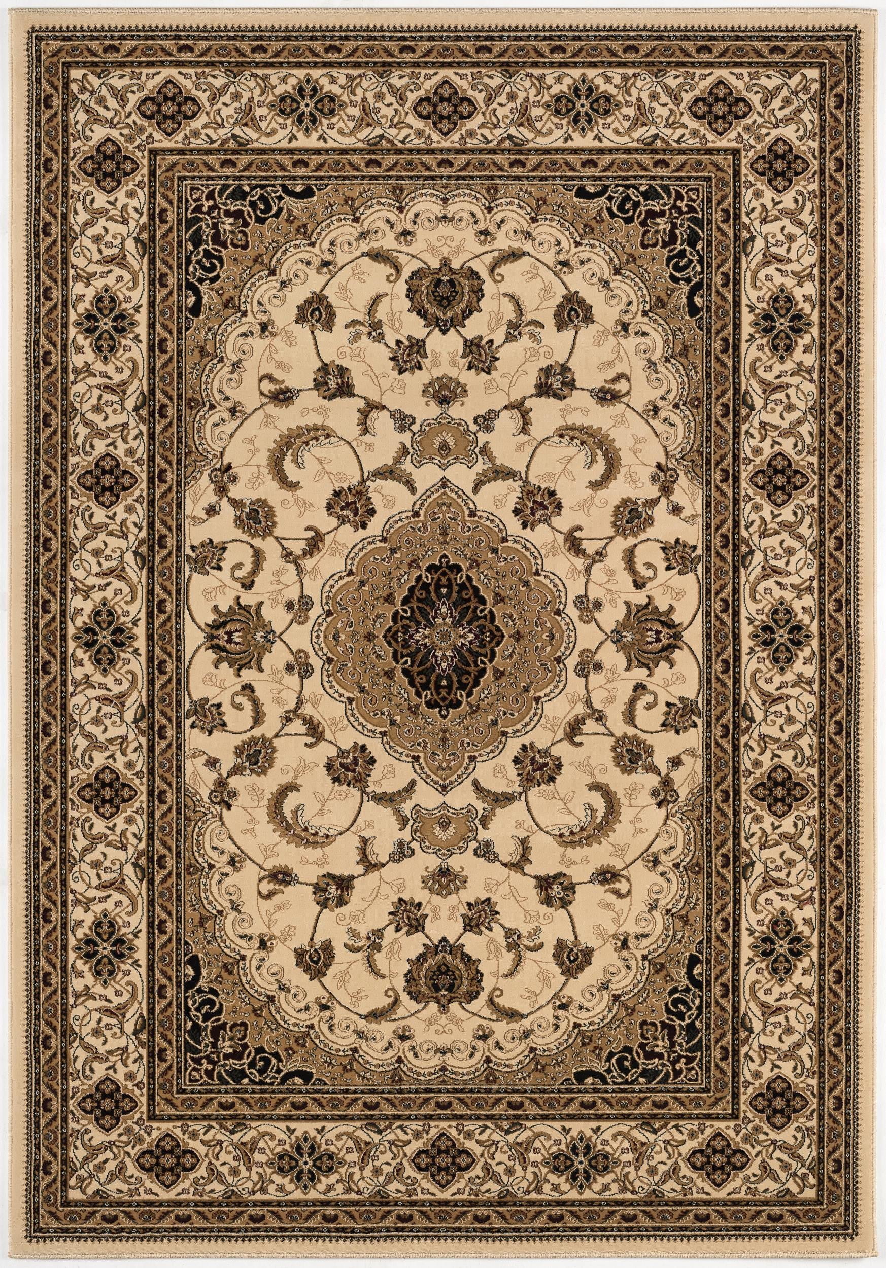 5' X 8' Beige and Black Floral Medallion Power Loom Area Rug