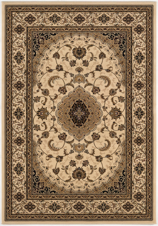 5' X 8' Beige and Black Floral Medallion Power Loom Area Rug