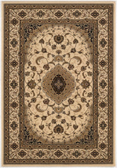 5' X 8' Beige and Black Floral Medallion Power Loom Area Rug