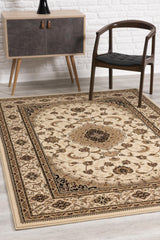 5' X 8' Beige and Black Floral Medallion Power Loom Area Rug