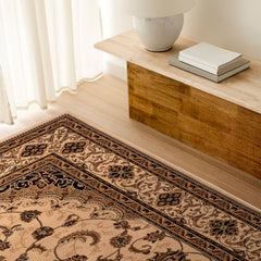 5' X 8' Beige and Black Floral Medallion Power Loom Area Rug