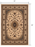 5' X 8' Beige and Black Floral Medallion Power Loom Area Rug