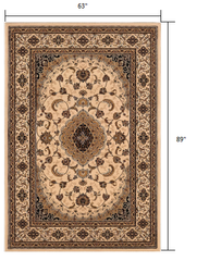 5' X 8' Beige and Black Floral Medallion Power Loom Area Rug