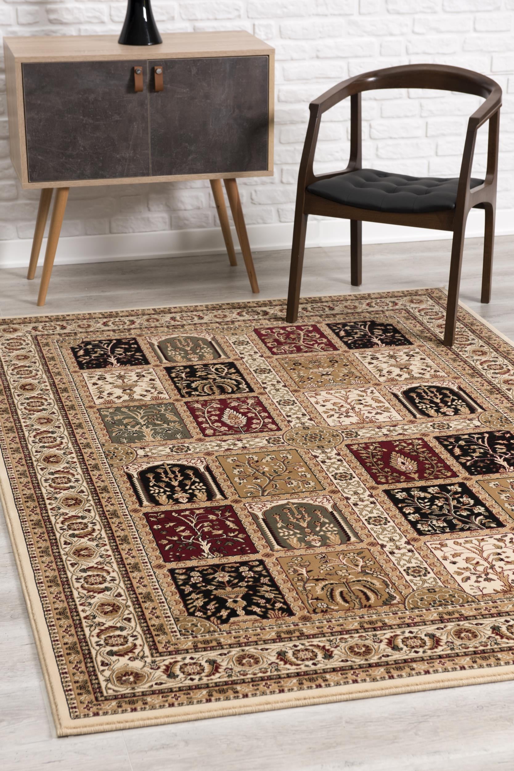 4' X 6' Beige and Black Oriental Power Loom Area Rug