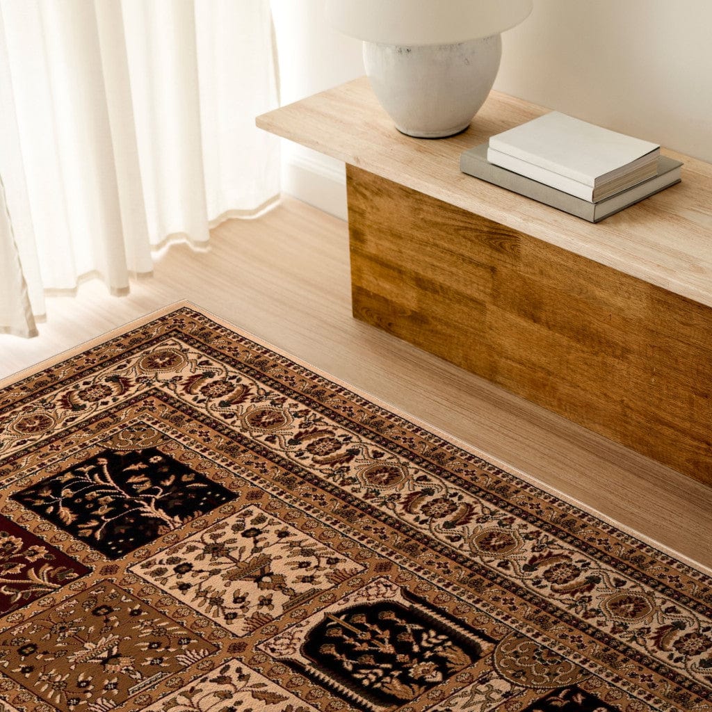 4' X 6' Beige and Black Oriental Power Loom Area Rug - Homeroots