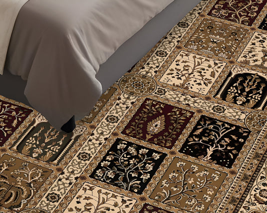 5' Cream Round Oriental Power Loom Area Rug