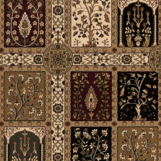 5' Cream Round Oriental Power Loom Area Rug