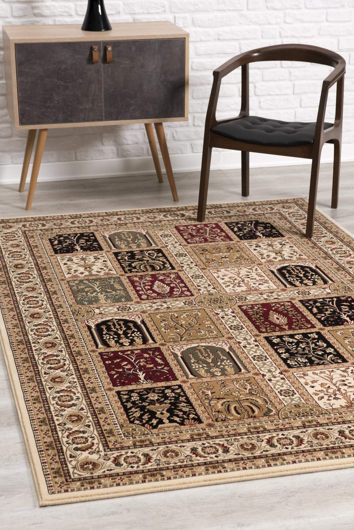 5' X 8' Beige and Black Oriental Power Loom Area Rug - Homeroots - Flyclothing LLC