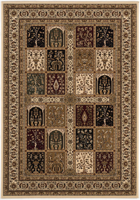 7' X 9' Beige and Black Oriental Power Loom Area Rug
