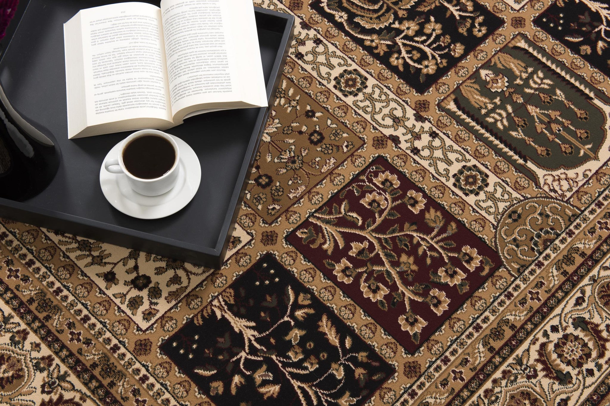 7' X 9' Beige and Black Oriental Power Loom Area Rug