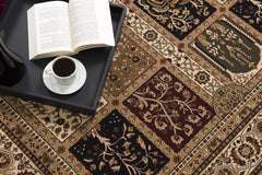 7' X 9' Beige and Black Oriental Power Loom Area Rug