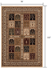 7' X 9' Beige and Black Oriental Power Loom Area Rug