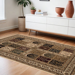 8' X 11' Beige and Black Oriental Power Loom Area Rug