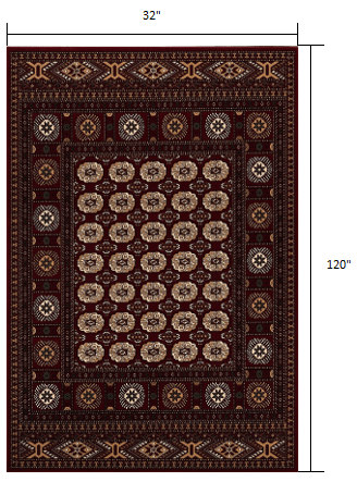 10' Runner Red and Ivory Floral Medallion Power Loom Runner Rug - Homeroots