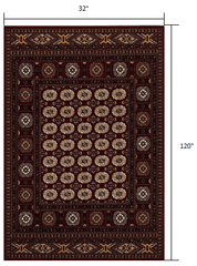 10' Runner Red and Ivory Floral Medallion Power Loom Runner Rug - Homeroots