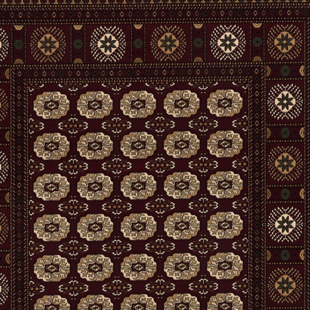 15' Runner Red and Ivory Floral Medallion Power Loom Runner Rug
