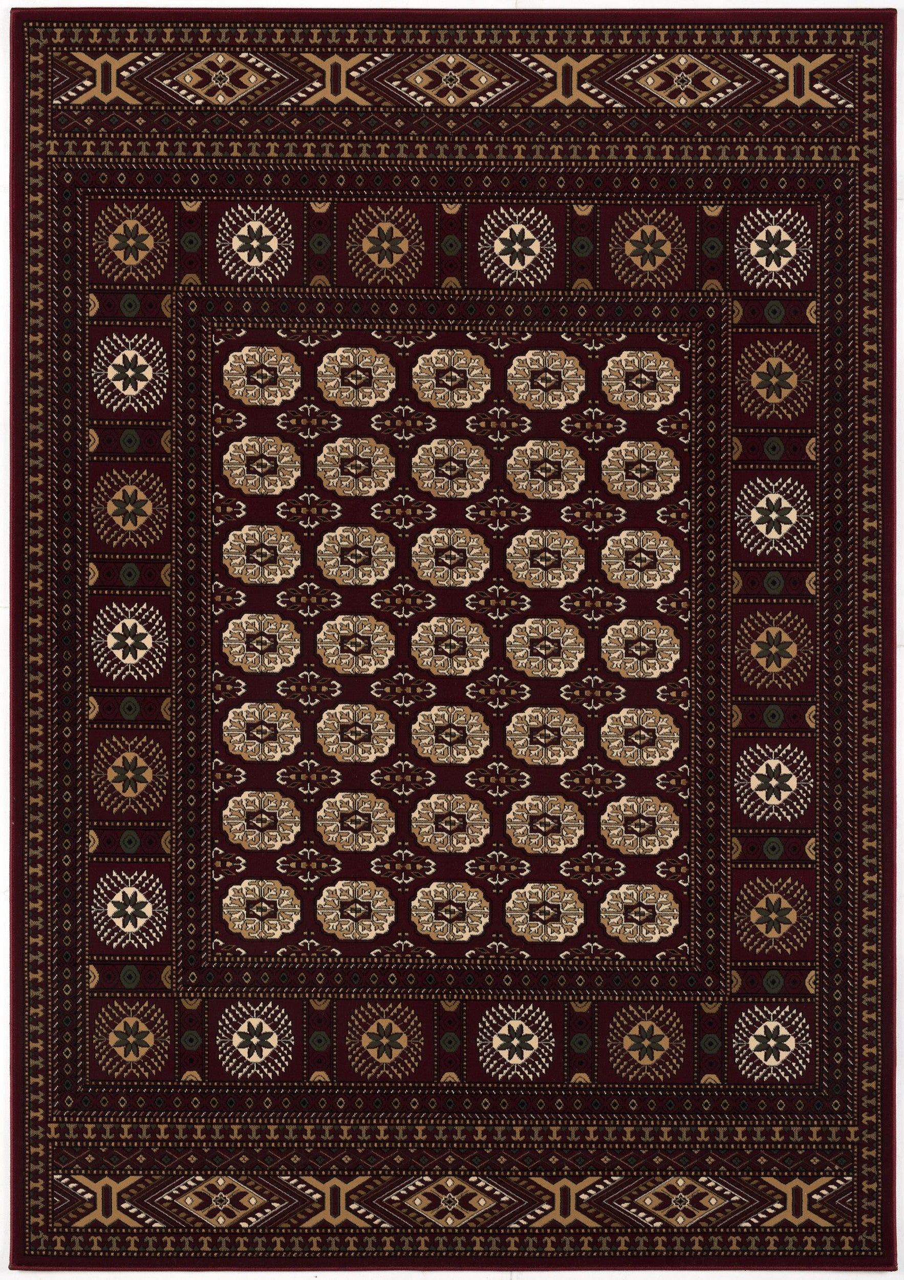 15' Runner Red and Ivory Floral Medallion Power Loom Runner Rug
