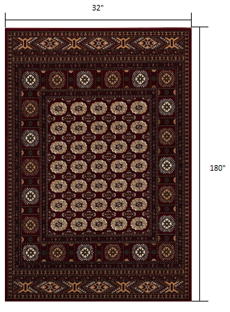 15' Runner Red and Ivory Floral Medallion Power Loom Runner Rug
