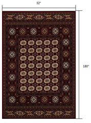 15' Runner Red and Ivory Floral Medallion Power Loom Runner Rug