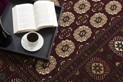 8' Runner Red and Ivory Floral Medallion Power Loom Runner Rug