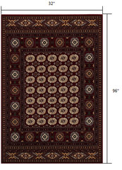 8' Runner Red and Ivory Floral Medallion Power Loom Runner Rug