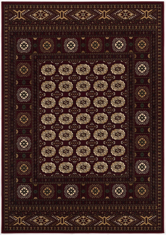 5' X 8' Red and Ivory Floral Medallion Power Loom Area Rug - Homeroots
