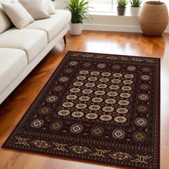 5' X 8' Red and Ivory Floral Medallion Power Loom Area Rug - Homeroots