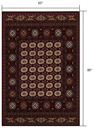 5' X 8' Red and Ivory Floral Medallion Power Loom Area Rug - Homeroots