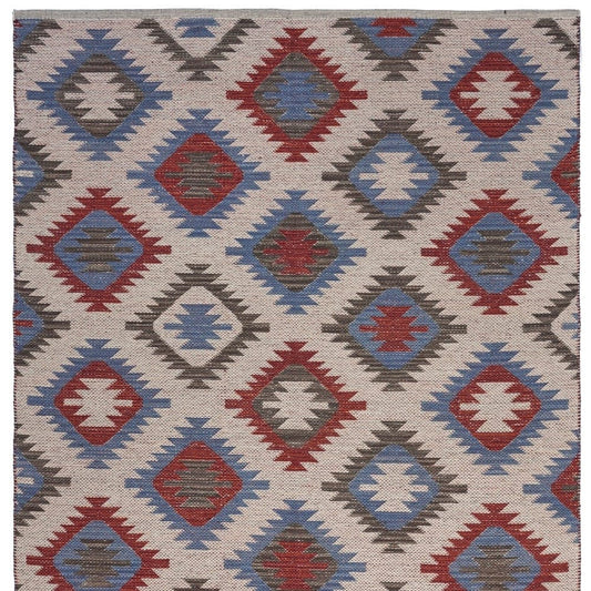 5' X 7' Red and Blue Geometric Diamonds Area Rug - Homeroots