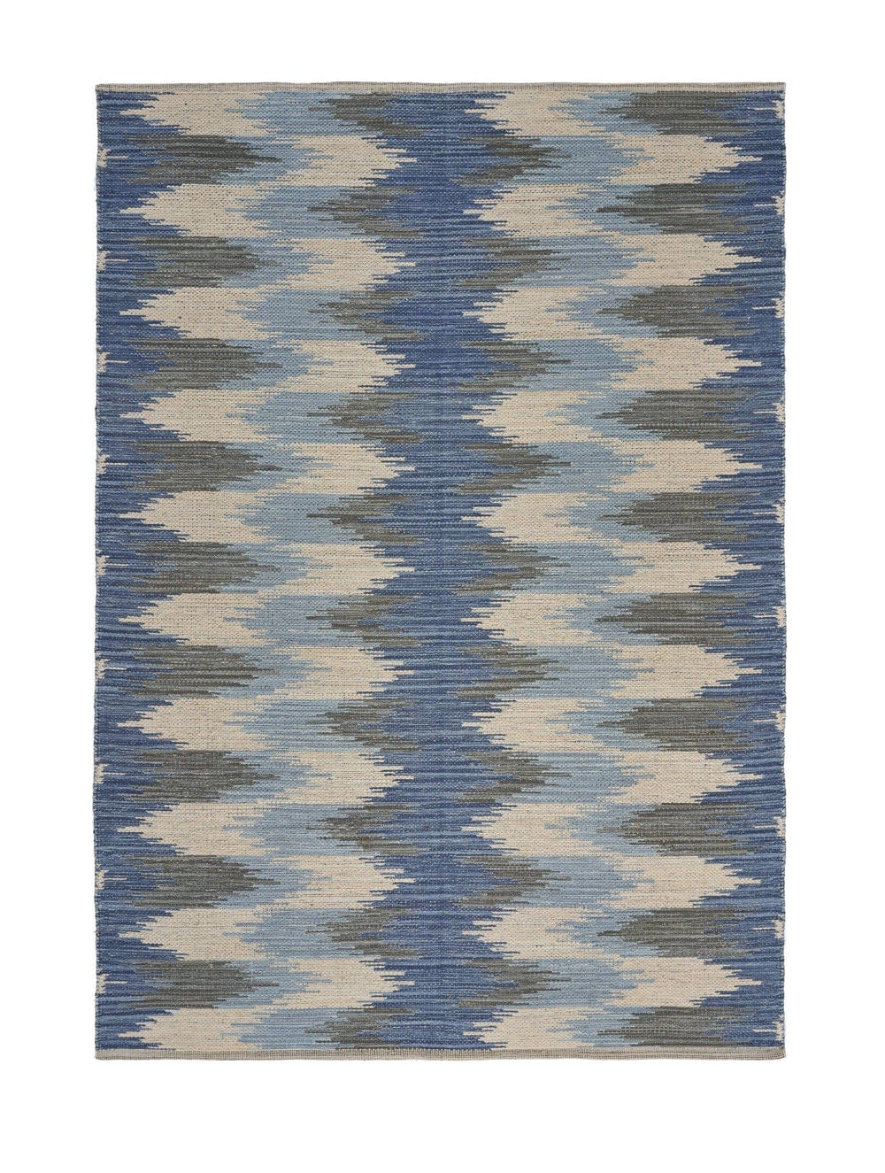 5' X 7' Blue and Cream Ikat Pattern Area Rug - Homeroots