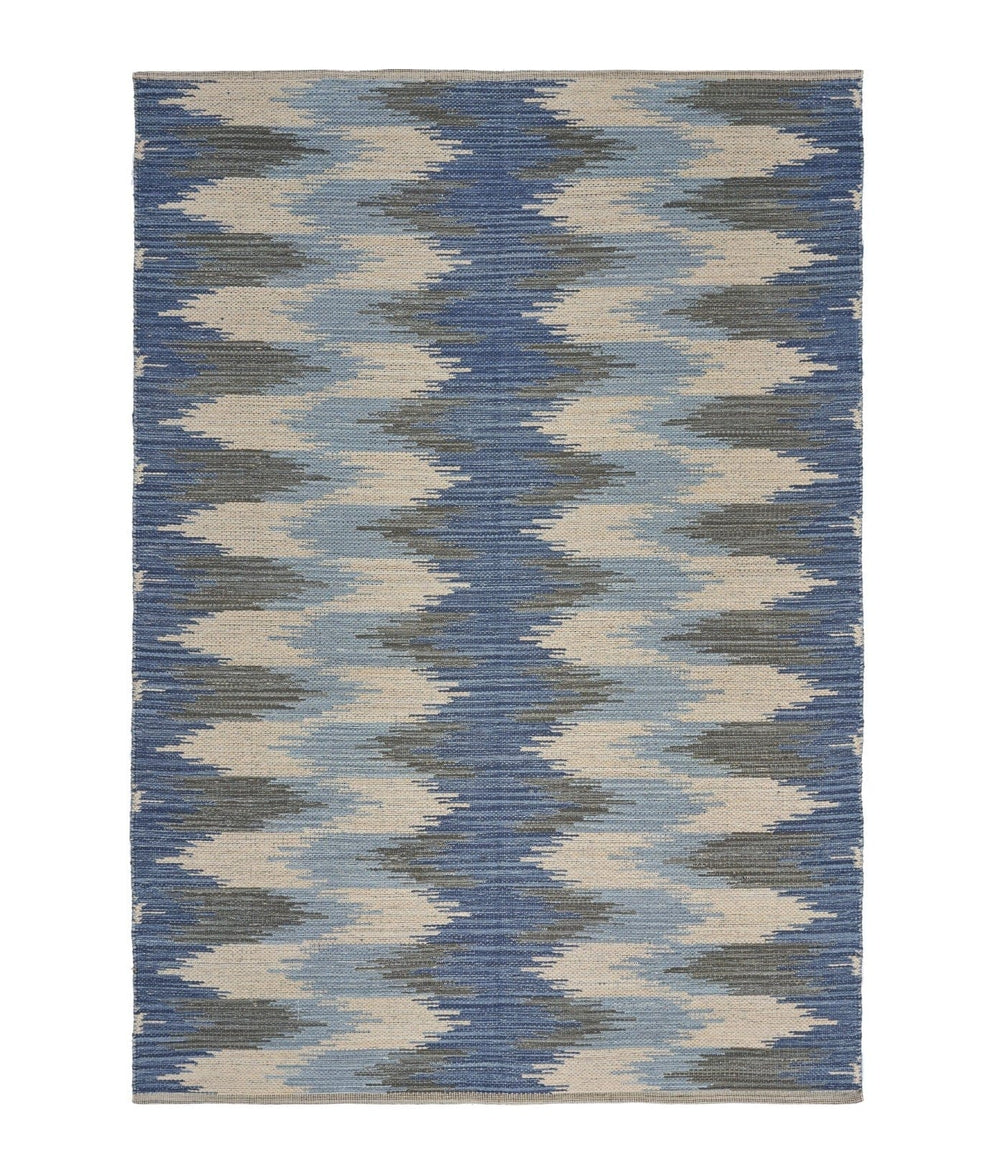3' x 4' Blue and Cream Ikat Pattern Area Rug - Homeroots