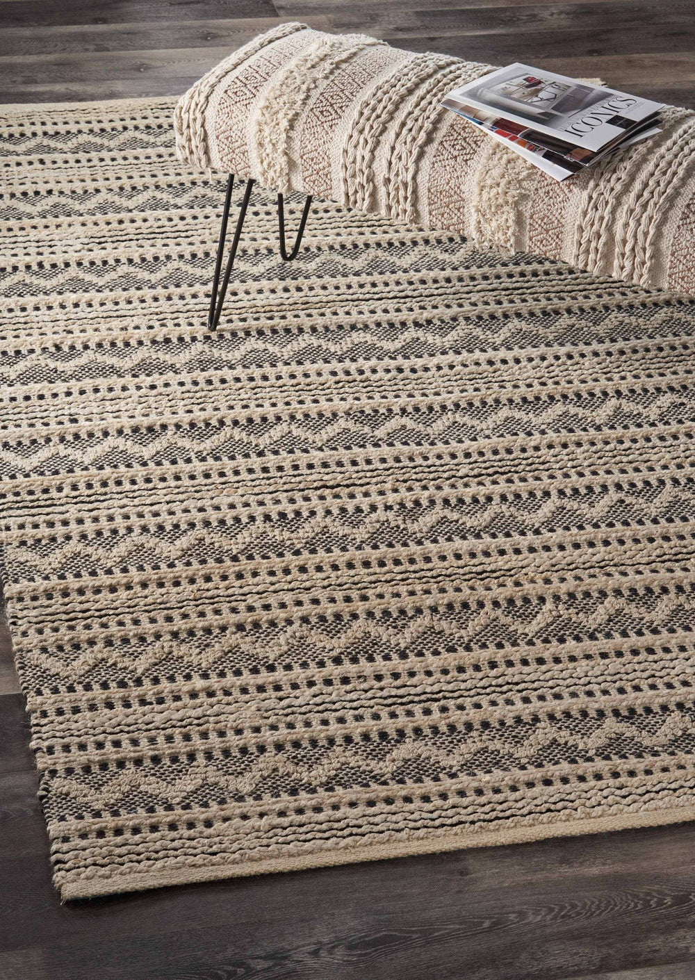 8' X 10' Black and Blush Chevron Stripe Area Rug - Homeroots - Flyclothing LLC